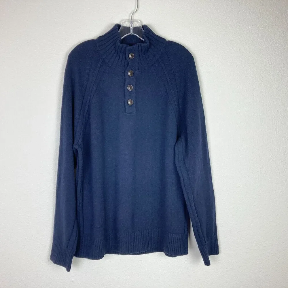 Banana Republic Men’s High Neck Sweater Size L Navy Blue Wool Blend Stretch
